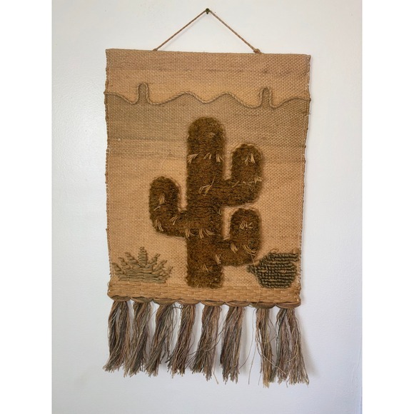 Vintage Southwestern Cactus Woven Wall Hanging Tapestry Tassels 1988 ICA - Picture 2 of 9